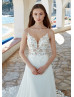 Ivory Floral Lace Chiffon Wedding Dress With Scalloped Train Ivory Floral Lace Chiffon Wedding Dress With Scalloped Train